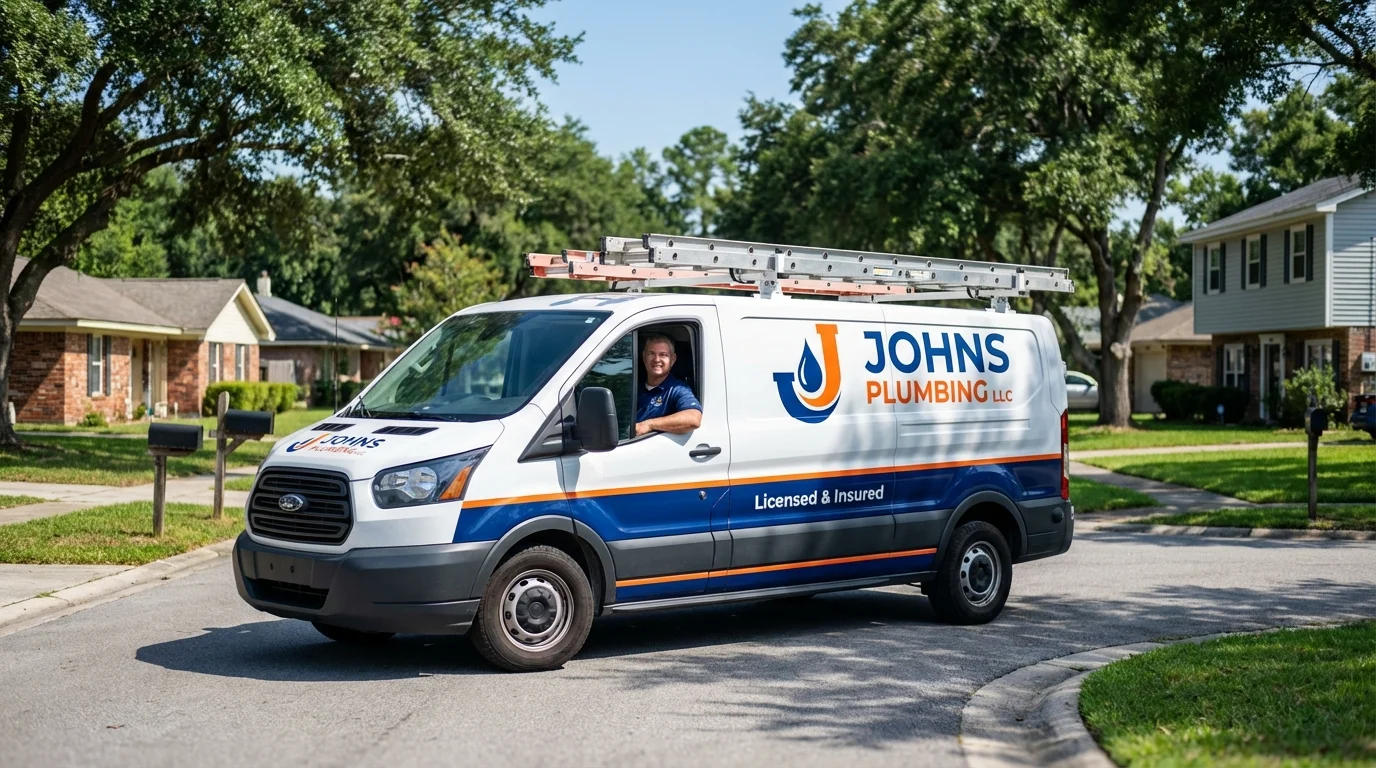 Johns Plumbing LLC service van in Norfolk, NY