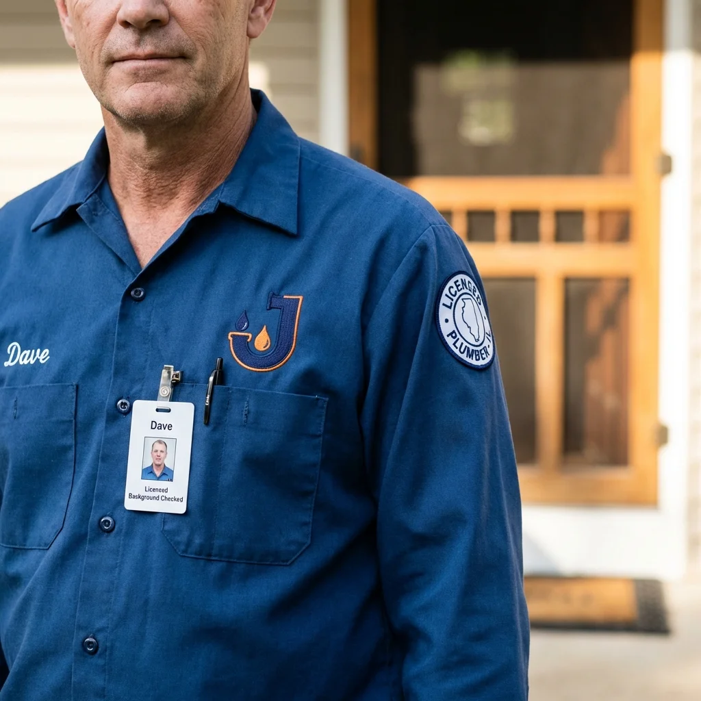 Licensed plumber showing ID badge in Norfolk, NY