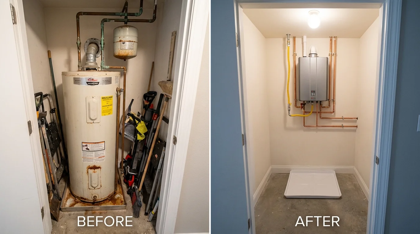 Tank water heater versus wall-mounted tankless unit comparison for Norfolk, NY homeowners