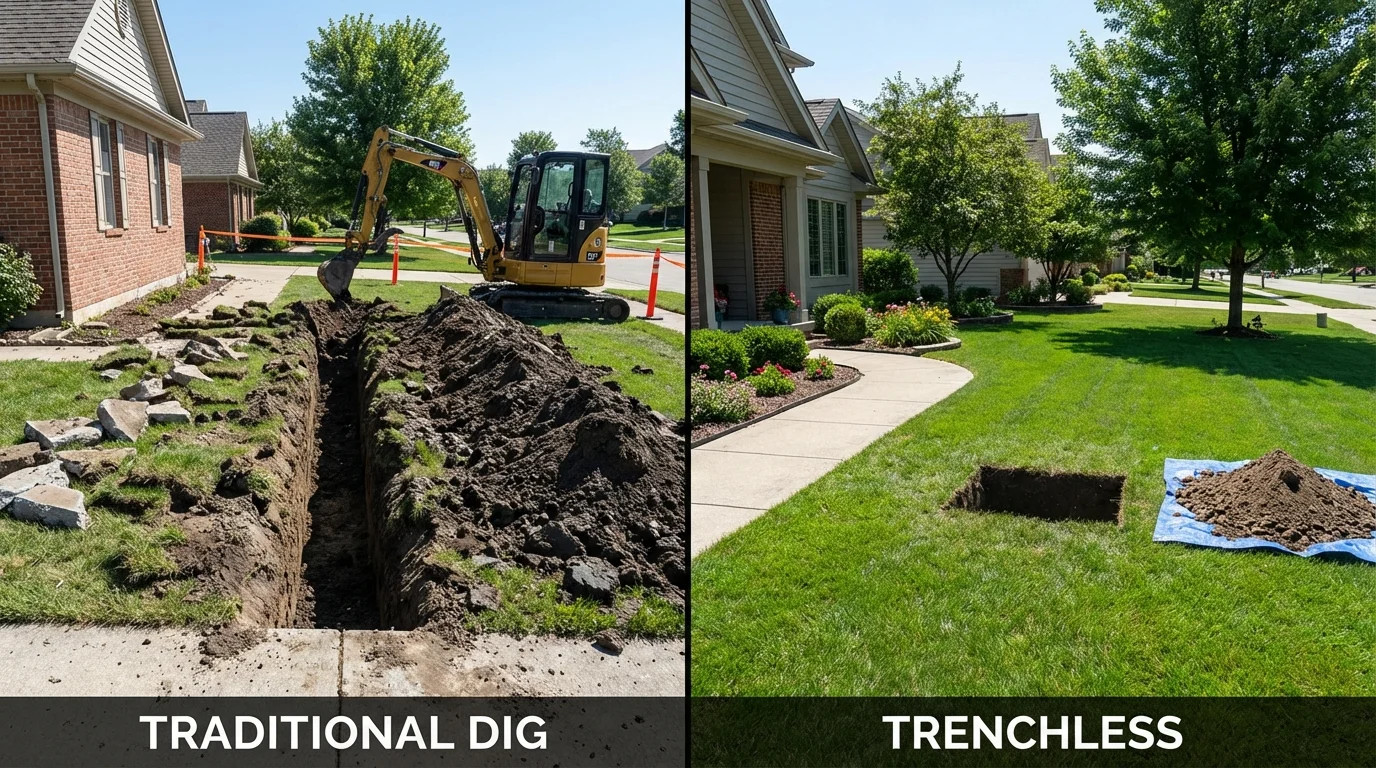 Trenchless sewer repair with minimal yard damage versus traditional excavation in Norfolk, NY